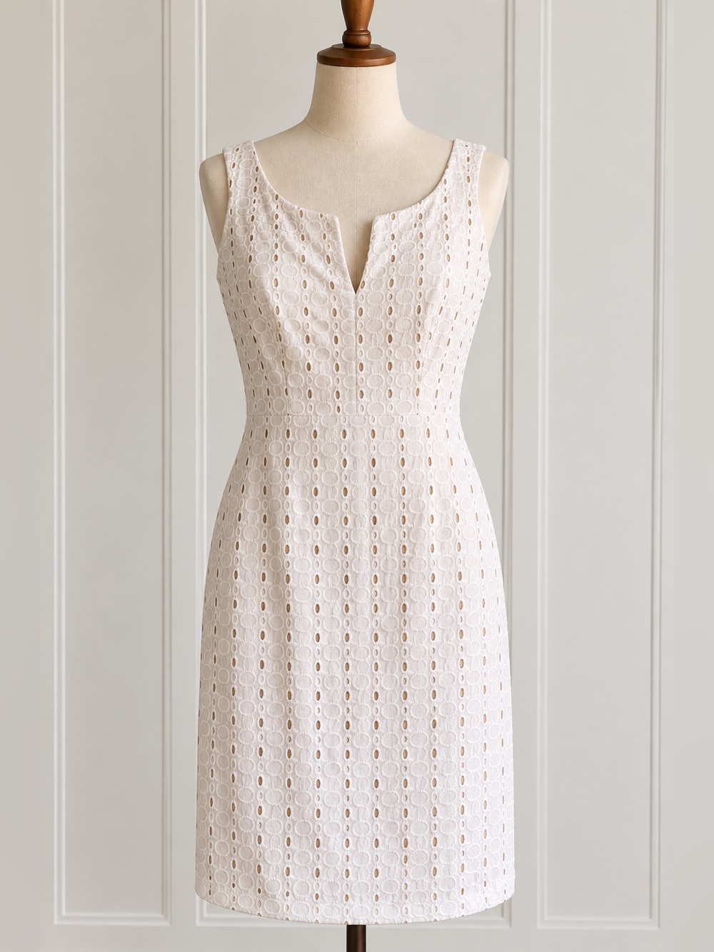 Donna Ricco White Eyelet Cotton Dress Nude Lined Size 8